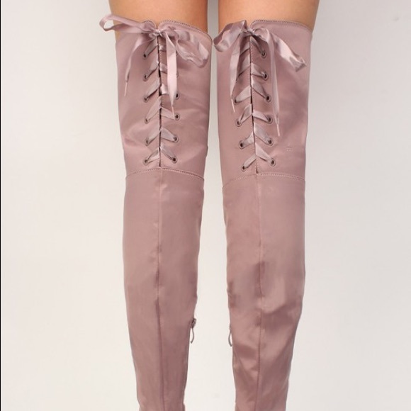 Lace up thigh high peep toe heels - Picture 2 of 4